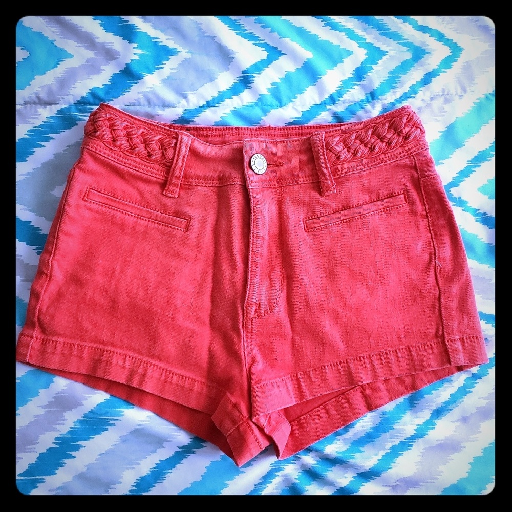 Kendall & Kylie Red Orange Braided Waist Shorts